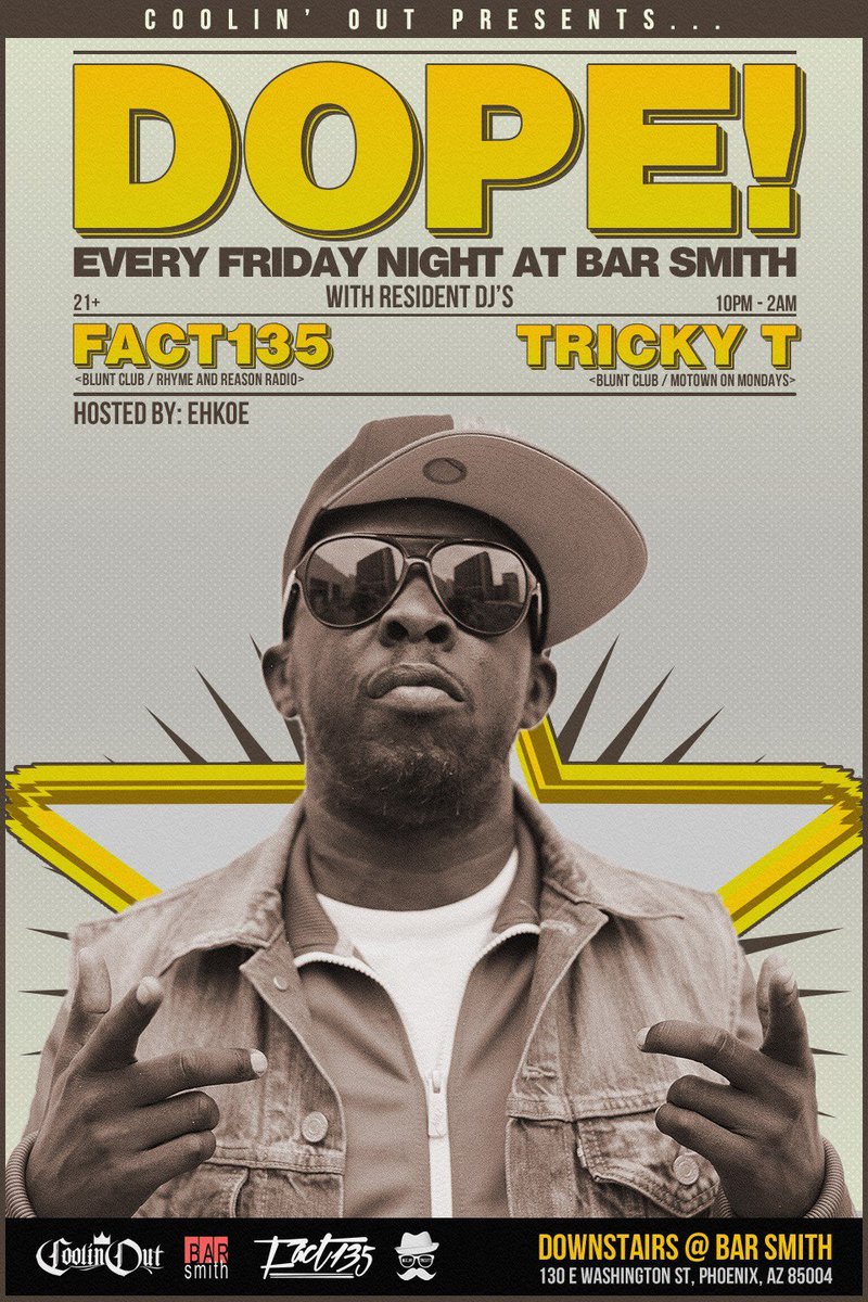 CoolinOutTV's tweet photo. Every Friday night down at Bar Smith. #barsmith #trickyt #fact135 #coolinout #hiphop #clublife https://t.co/KseClsXZjt