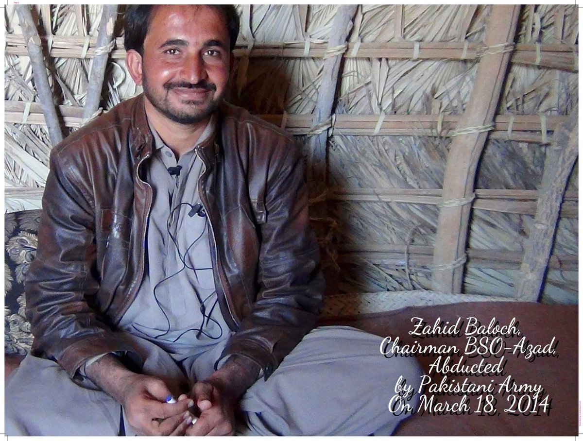 BSO__AZAD's tweet photo. Zahid Baloch, Ex- Chairman @BSO__AZAD, Abducted by Pakistani forces on 18th March 2014 from Quetta #Balochistan. https://t.co/NieIVzaOZI