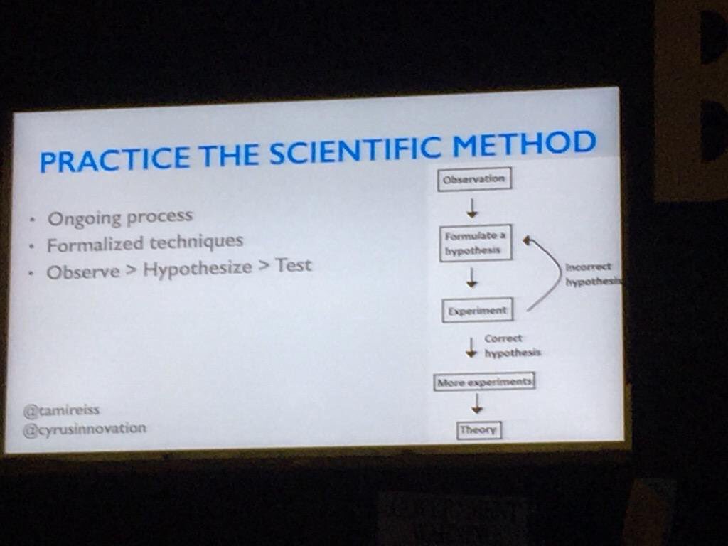 AvivaMarch's tweet photo. RT @JuliaBernadsky Be a scientist, not an expert @tamireiss #LeanUX15 #lean #agile https://t.co/otfHX7IDXl