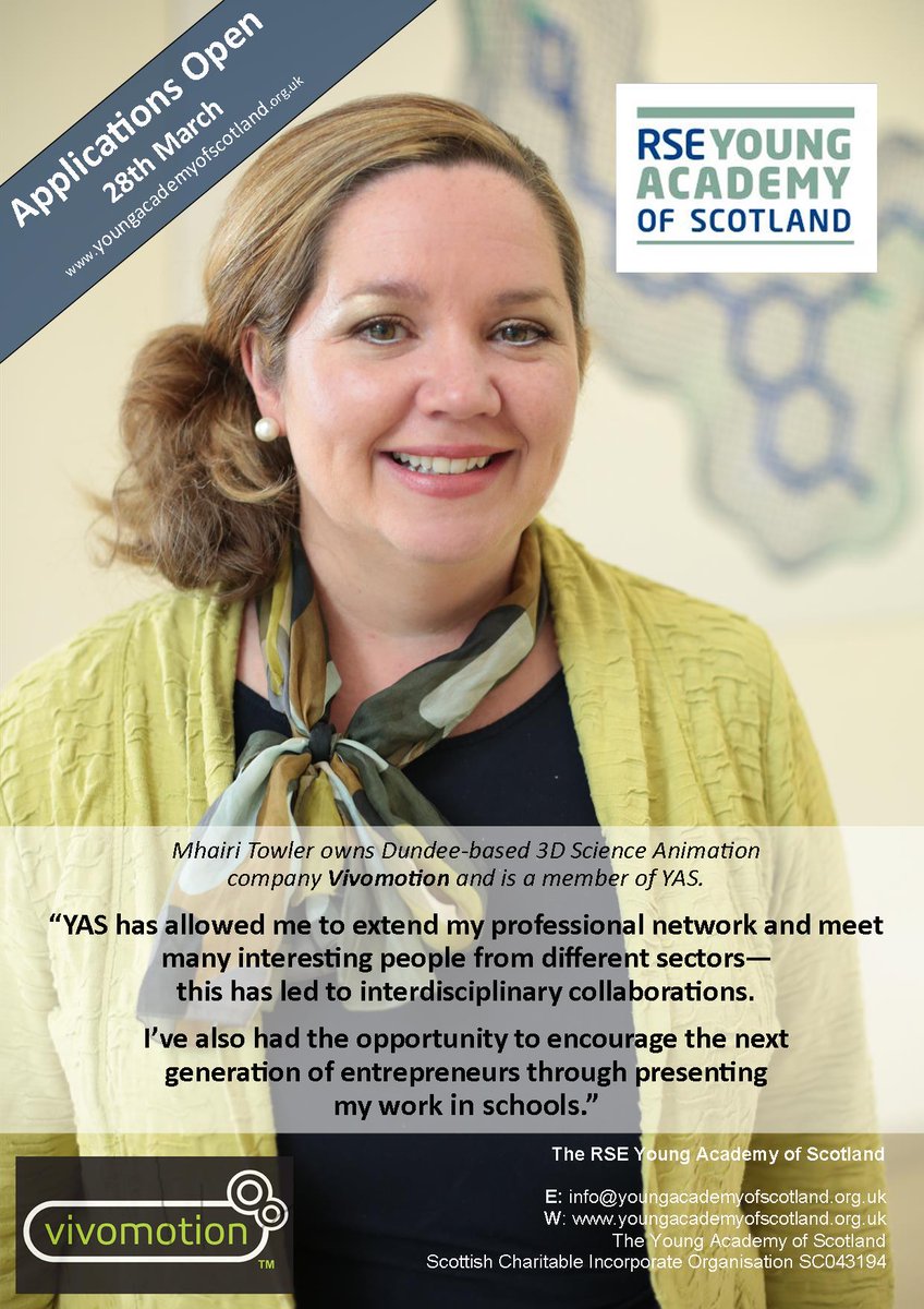 YAS members like Mhairi @Vivomotionwork to encourage budding entrepreneurs.  Apply to join: youngacademyofscotland.org.uk/membership/inf…