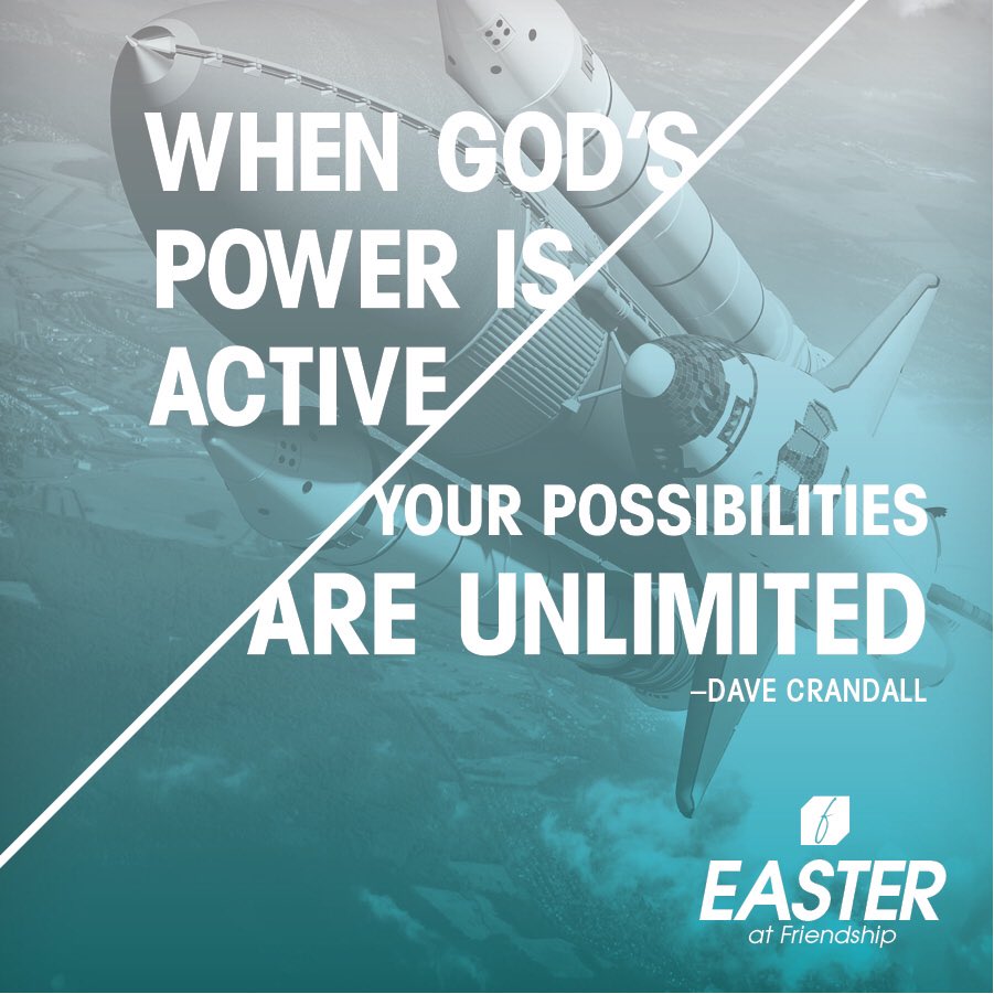 exp_friendship's tweet photo. Whenโs God is active your possibilities are unlimited. @davecrandall #EasterAtFriendship https://t.co/S8oLHAZjD0