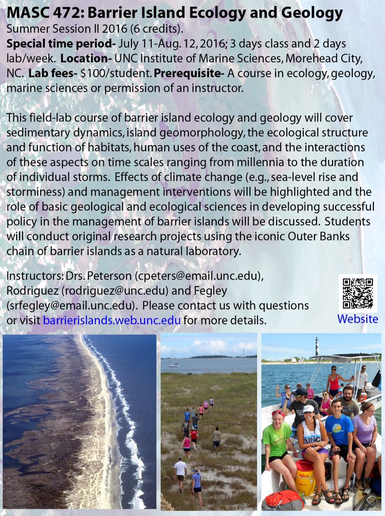 Interested in barrier island #ecology &amp; #geology? Take a summer class w/ us.Tons of field work &amp; research experience