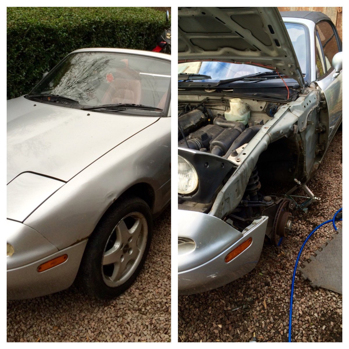 03guyjam's tweet photo. #ProjectMX5 is well under way with the front wing going through paint restoration and rust repair. #Mazda #MX5 https://t.co/FnWAFlGYd2