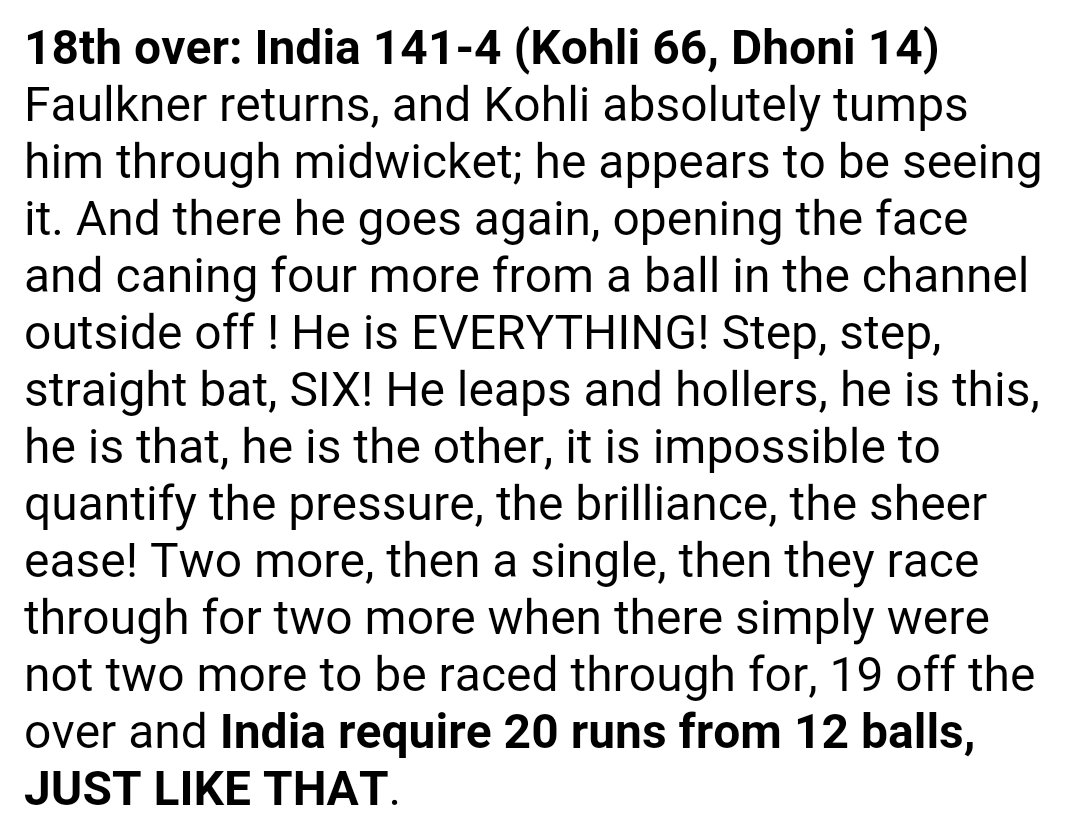 forwardshortleg's tweet image. Commentary of the last 4 overs on The Guardian. Brilliant. #IndvsAus #WT20