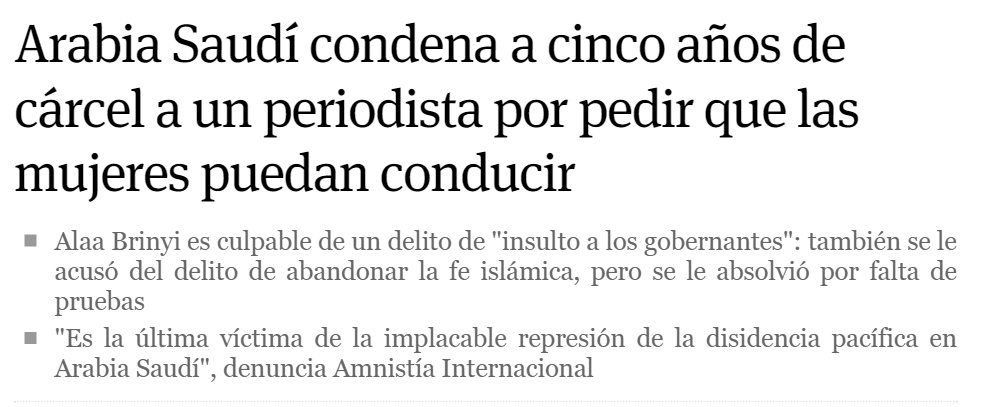 rosamariaartal's tweet photo. Arabia Saudí envía a la cárcel a un periodista que pidió que puedan ... https://t.co/ZFsF2DRfed vía @_infoLibre https://t.co/UA1OJjHjDs