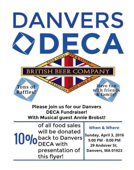 Be sure to join us a week from today for Danvers DECA night at the British Beer Company in Danvers!