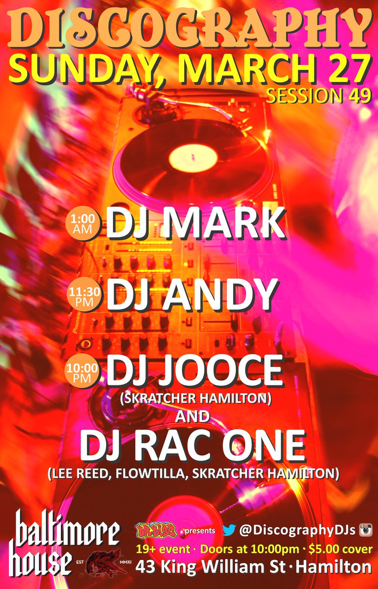 discographydjs's tweet photo. It's #DDay!
#Discography49
TONIGHT, 10pm
@BaltimoreMMXI

10pm►@DJJOOCE &amp; @DJRac_One
11:30pm►@andyinglis
1am►DJ Mark https://t.co/eLzjbpxBi5