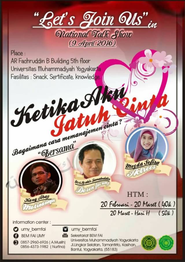 Inilah seminar nasional yg akan berlangsung tanggal 9 april.Htm 50K yuk join yg masih ada masalah dalam percintaan😀