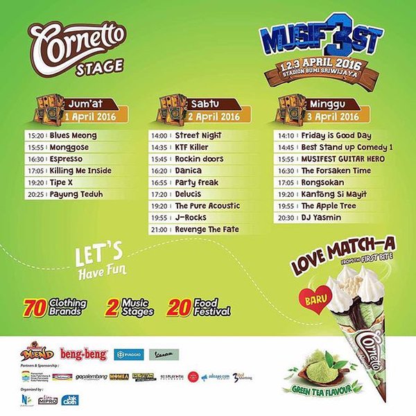 Sampai jumpa sabtu ini (2-4-16) di @MusiFest_PLG Cornetto Stage. Yok beli tiket di <a href="/Indomaret/">Indomaret</a> .