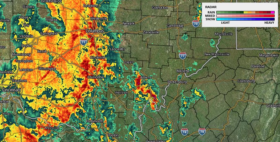 10TV's tweet photo. #WXALERT: Severe Thunderstorm Warning in effect for Athens County until 12:45 am. https://t.co/6fbgoFtO2r