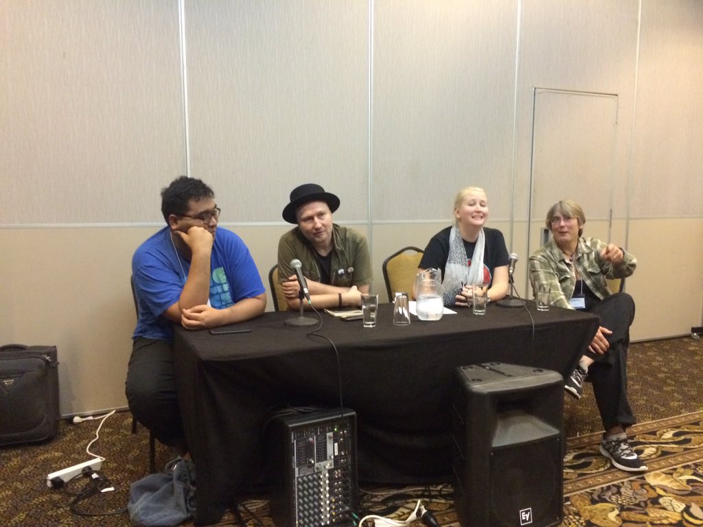 Rowena_SW's tweet image. Politics of Genre @RjurikDavidson @devinjeyathurai @lauragoodin @alicia_j_burke #Contact2016 @Ben_Aaronovitch