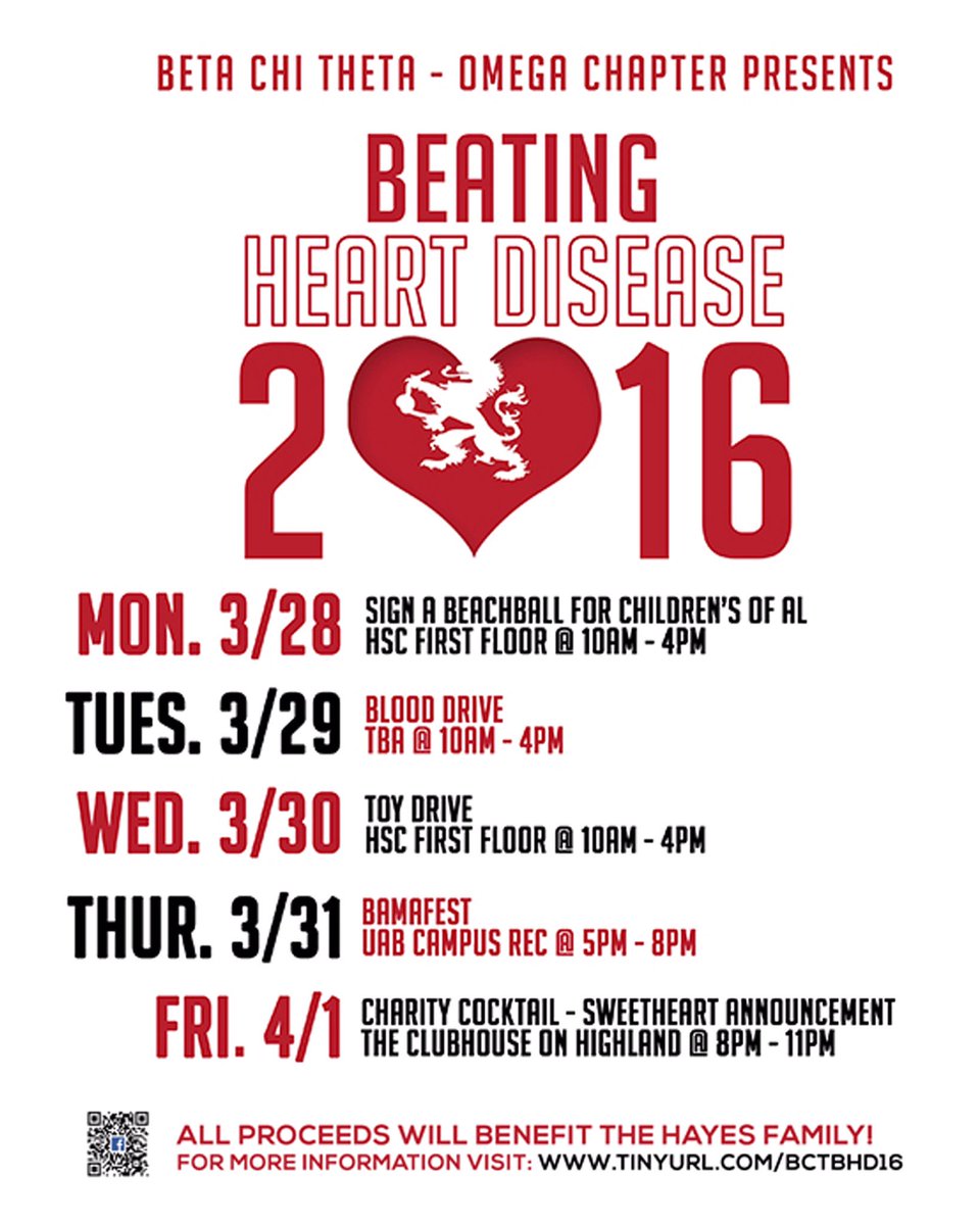 UABBetaChiTheta's tweet photo. be sure to come out tomorrow! #BeatingHeartDisease #SupportTheHayes #BetaChiTheta https://t.co/Ki0gce2kho