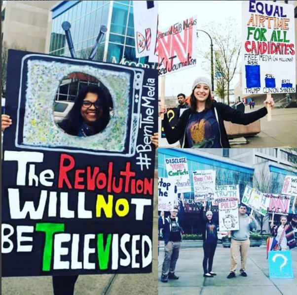 Xi4Atlanta's tweet photo. Protest against biased media yesterday @CNN HQ in #ATL! Another next month! #msm #bernthemedia #bernieblackout https://t.co/tzXqKQQHy7