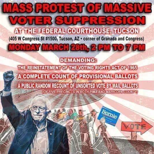 itwaschris's tweet image. Protest Arizona #VoterSuppression tomorrow in #Tucson  #HillaryCheated #HillNo #NeverHillary #AZdems #Blacks4Bernie