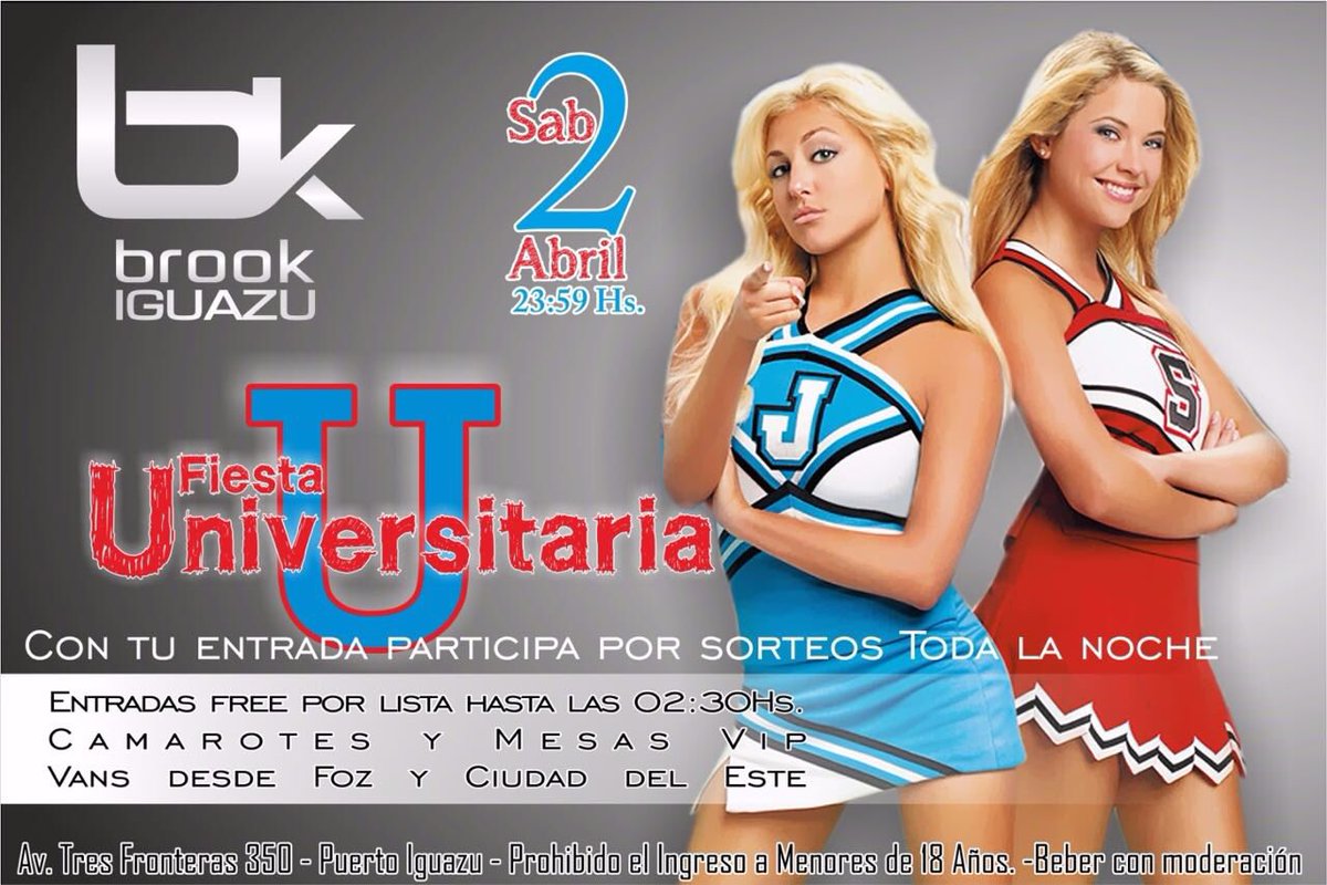 BrookIguazu's tweet photo. ATENCIÓN !!! PRIMERA FIESTA UNIVERSITARIA en Brook Iguazu!!#fiestauniversitaria #brookiguazu #triplefrontera #balada https://t.co/6ZJOhIl4sh
