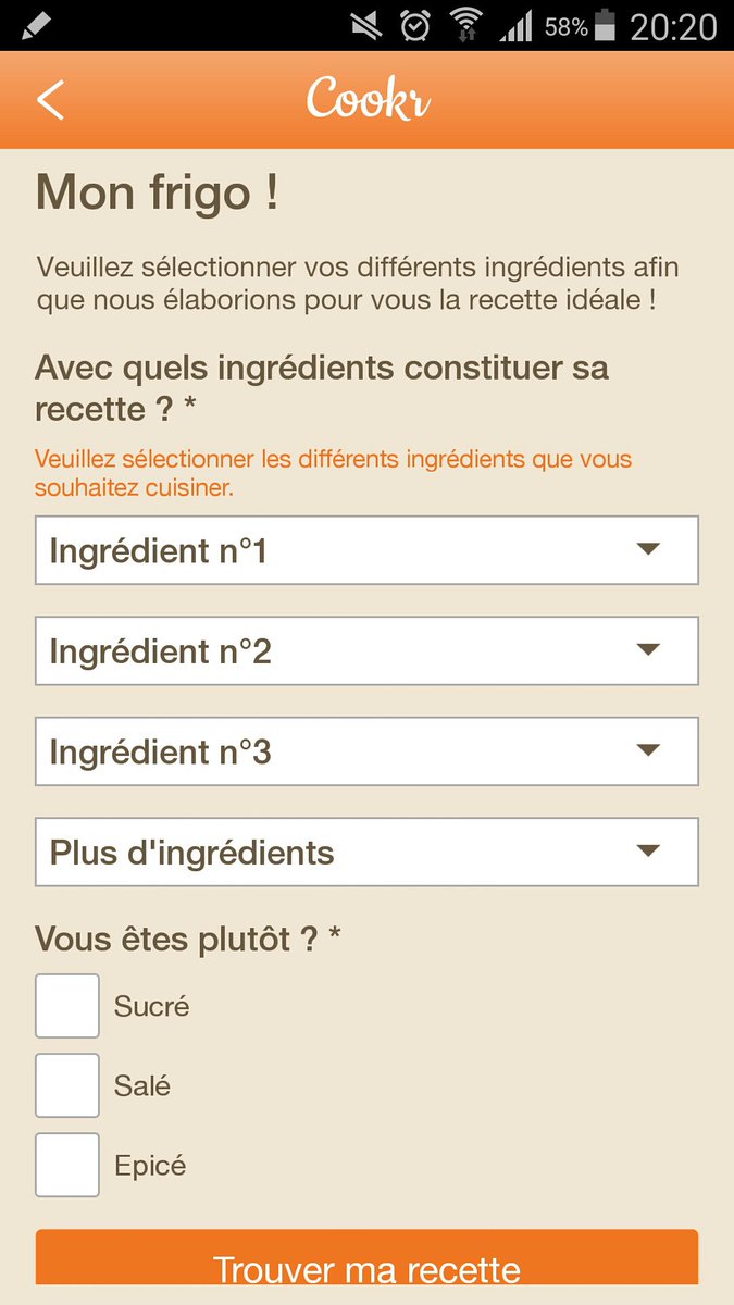 Cookr_FR's tweet image. N'hésitez plus ! Avec Cookr les recettes s'adaptent au contenu de votre frigo ! D'abord sélectionnez vos ingrédients