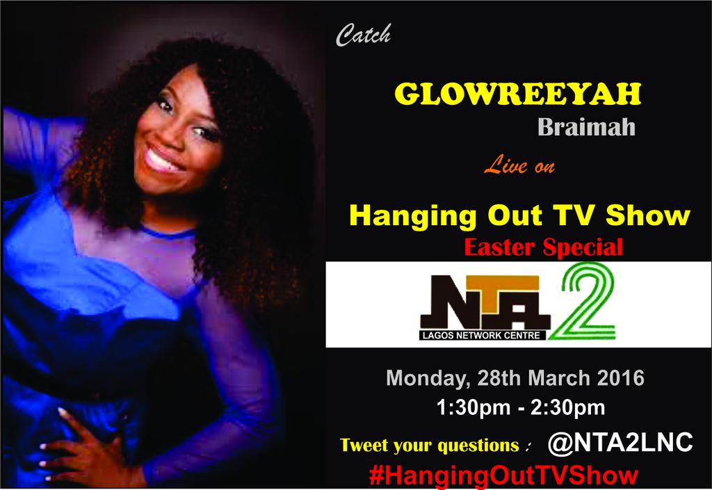 HanginOut_Show's tweet photo. Up close and Personal with @glowreeyah today on #HangingOutTVShow. 1:30pm Live today. @NTA2LNC @FemiDavis https://t.co/VzbhjKQumx