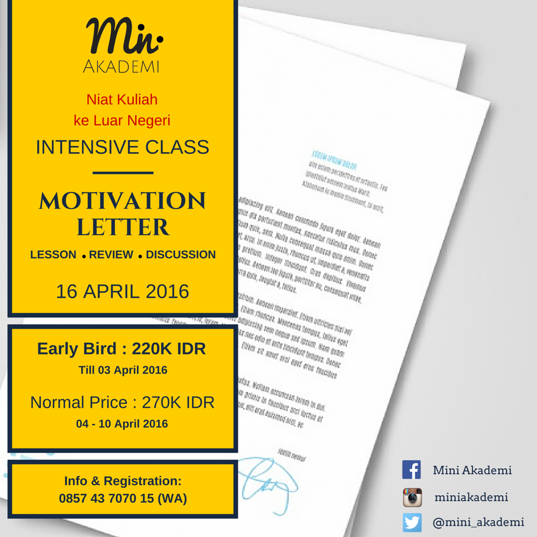 mini_akademi's tweet photo. Mau #beasiswa kuliah ke luar negeri? Udah siapin #MotivationLetter nya? Ikuti kelas intensifnya, yuk!
#scholarship https://t.co/kENm0DWztn