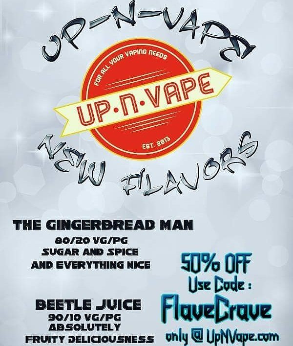 upnvape's tweet photo. SAVE 50% TODAY ONLY!! COME TRY 2 OF OUR NEWEST FLAVORS TODAY FOR HALF THE PRICE! ENTER - FlaveCrave @ CHECKOUT! https://t.co/FRgnexdEzi