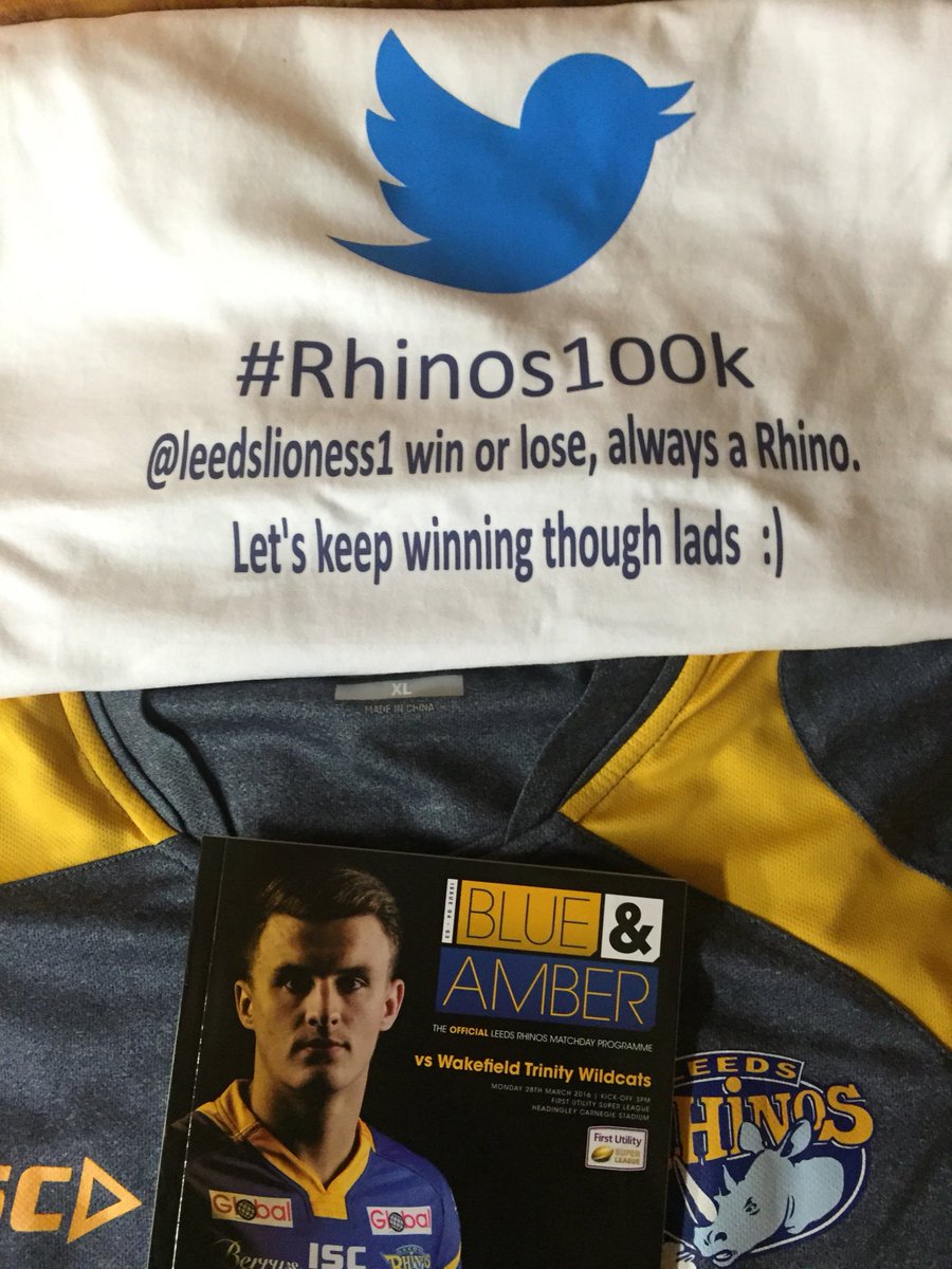 leedsrhinos's tweet photo. Look out for your tweets on the boys warm up t-shirts today #Rhinos100k more to follow https://t.co/u8jkFxU6dK