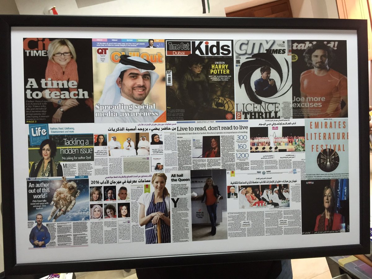 EmiratesLitFest's tweet photo. Love this #EAFOL16 coverage board by our #pr partner @BPGCohnWolfe. Thank you! https://t.co/zwsVscZ1gV
