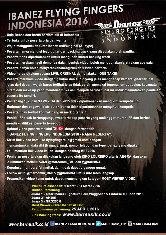 Masih ada waktu 3 hari lg u/ ikutan Ibanez Flying Fingers Indonesia 2016 by @marcomm_bmi .Buruan upload guys..