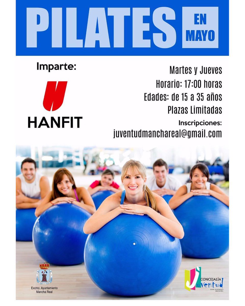 La Concejalia de Juventud presenta un taller de Pilates gratuito. Inscripciones: juventudmanchareal@gmail.com