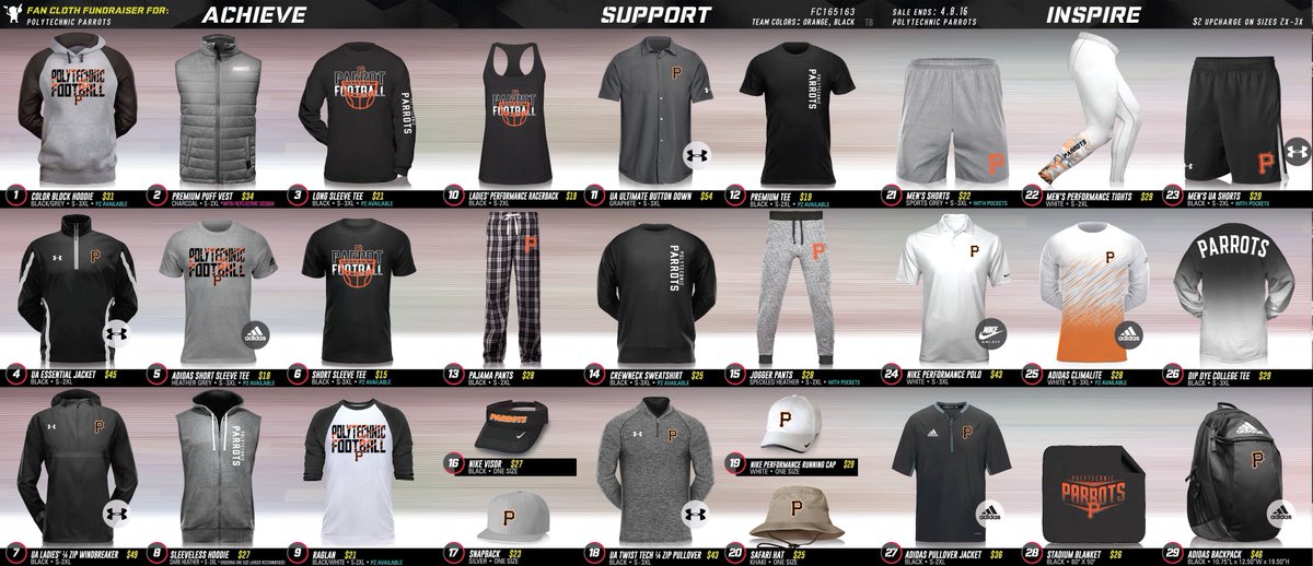 CoachRob99's tweet photo. Spring 2016 Football Fundraiser is underway! Get your #PolyParrotsFootball items today! @FWPolyFBRecruit @FanCloth https://t.co/wdCnJtrpgg