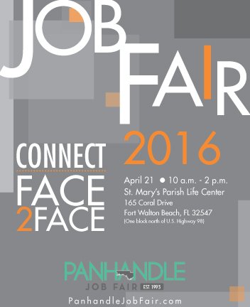 nwfdailynews's tweet image. Job Fair 2016. April 21, 10 a.m.-4 p.m. Fort Walton Beach #employment #jobfair
panhandlejobfair.com/job-seekers/re…