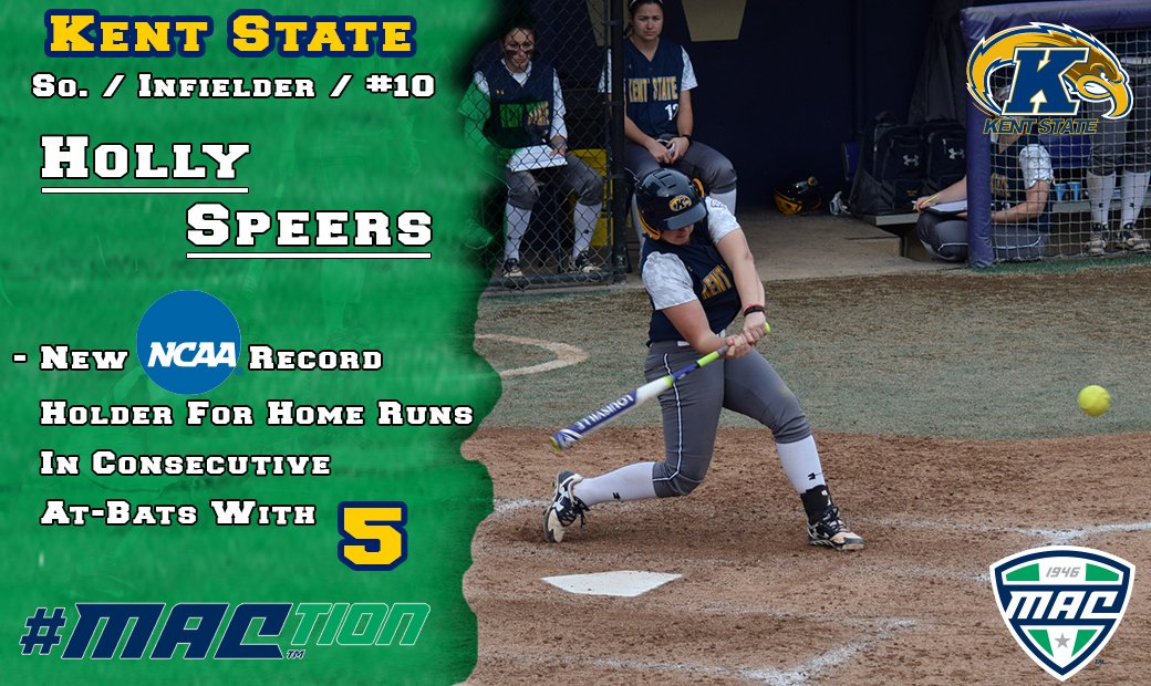 MACSports's tweet photo. Congrats to Kent State's Holly Speers on setting a new NCAA Softball record! https://t.co/jdJ8Q2GWFJ #MACtion https://t.co/ZPAy2eI4Ek