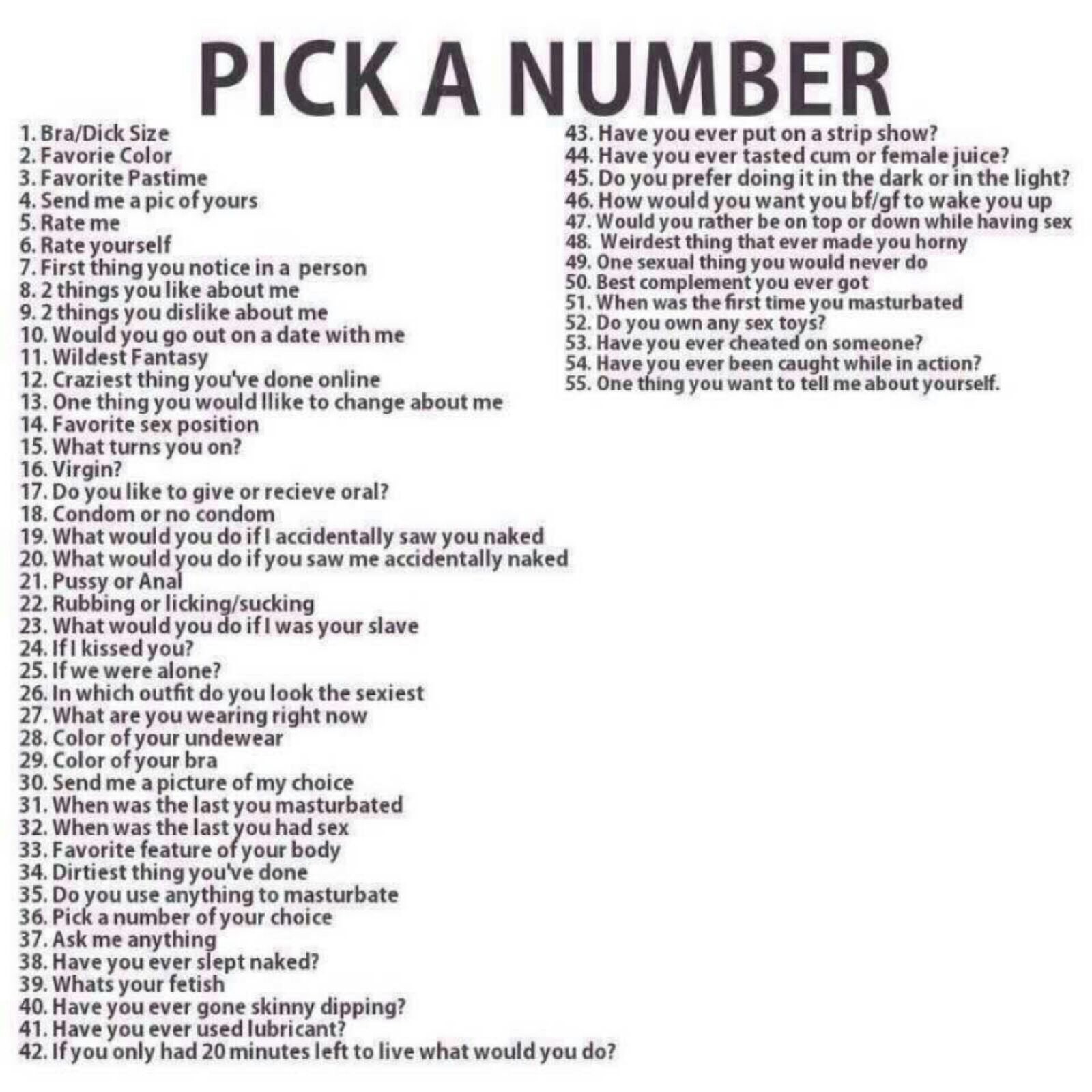 Lezzieee on Twitter: "Pick 5 numbers and ill answer them below or in a...