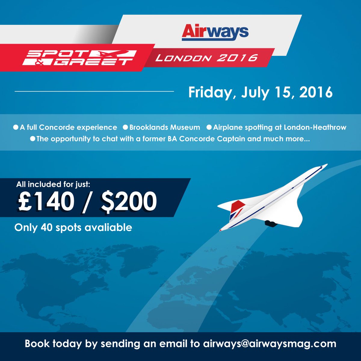 airwaysmagazine's tweet photo. Join Airways Magazine in London this July! Don't miss this once in a lifetime #AvGeek opportunity. #AirwaysMagazine https://t.co/4PcxnrpSd8