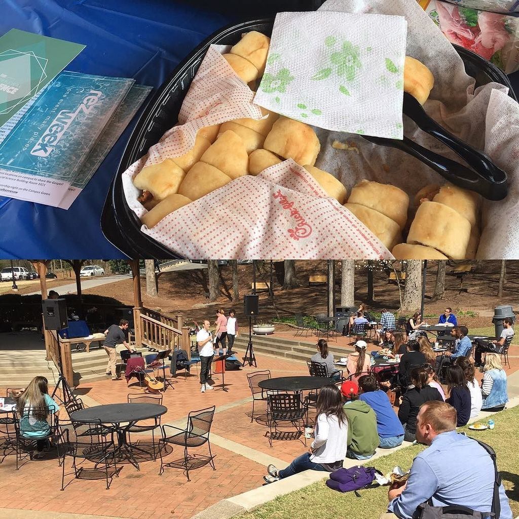 CruAtKSU's tweet photo. FREE Chick-Fil-A at the gazebo during #rezweek with @campusrenewal at #KennesawState. #everyowl https://t.co/bISW7brf2D