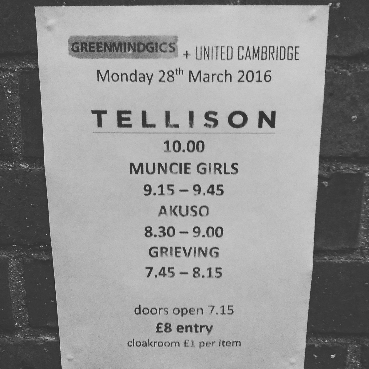 Tonight <a href="/ThePortlandArms/">The Portland Arms</a> we've got <a href="/tellisontalk/">Tellison</a> <a href="/munciegirls/">Muncie Girls</a> <a href="/AkusoBand/">AKUSO</a> Grieving.