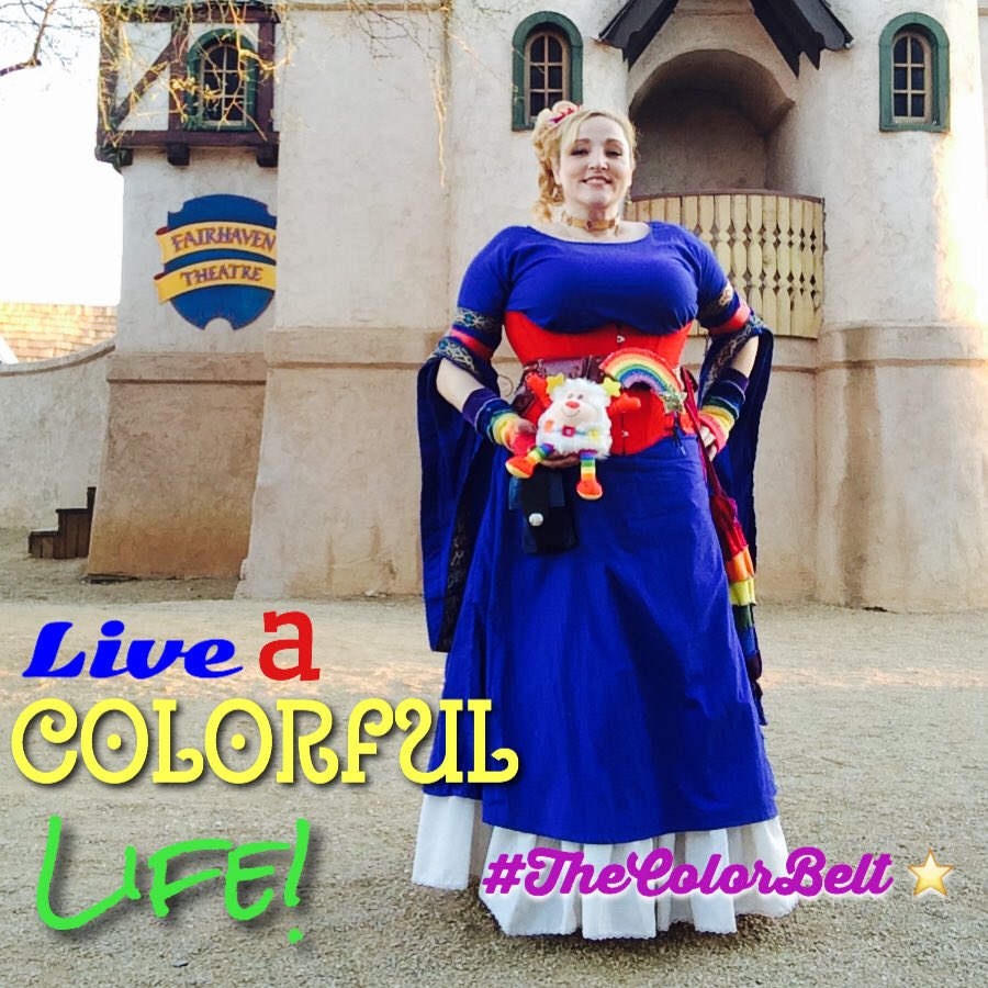 TroubleCosplay's tweet photo. In a world full of gloom and doom, be a rainbow! โค๏ธ๐๐๐๐ #RainbowBrite #MedievalRainbowBrite #TheColorBelt https://t.co/fMO0EiYohk