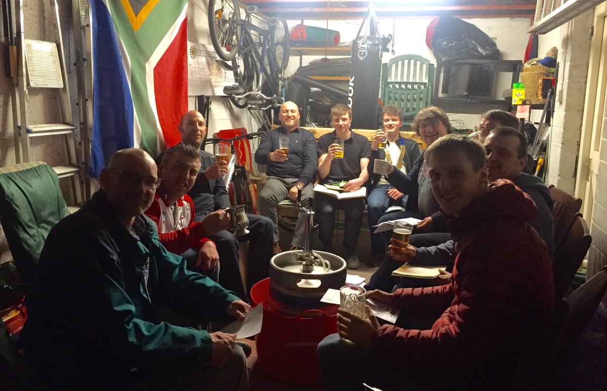 MaryportRT's tweet photo. Not an average #roundtable #businessmeeting @RoundTableBI Chairman's garage, Curry &amp; @tractorshedbrew beer #domore https://t.co/OlzPjrwsew