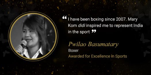 ndtv's tweet photo. Pwilao Basumatary awarded for excellence in Sports at #WomenOfWorth Awards 

Watch live: https://t.co/3TdInPTUMK https://t.co/lYpHJyDnaX