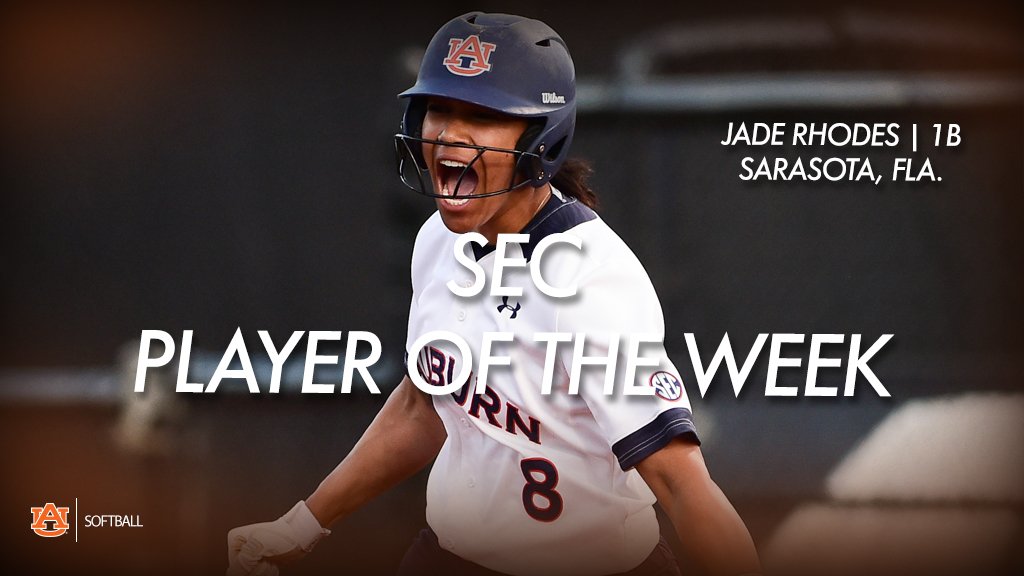 AuburnSoftball's tweet photo. This is the 1st time Rhodes has earned SEC POTW accolades, 3rd time this year a Tiger has earned POTW #WarEagle https://t.co/BkiIytIQqs