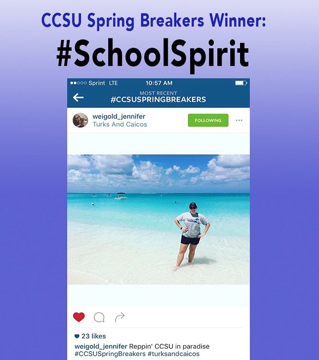 CCSU's tweet image. 🏆 1st winner of #CCSUSpringBreakers contest for &quot;School Spirit&quot; Reppin CCSU in paradise😎🌴 DM us to claim your prize!
