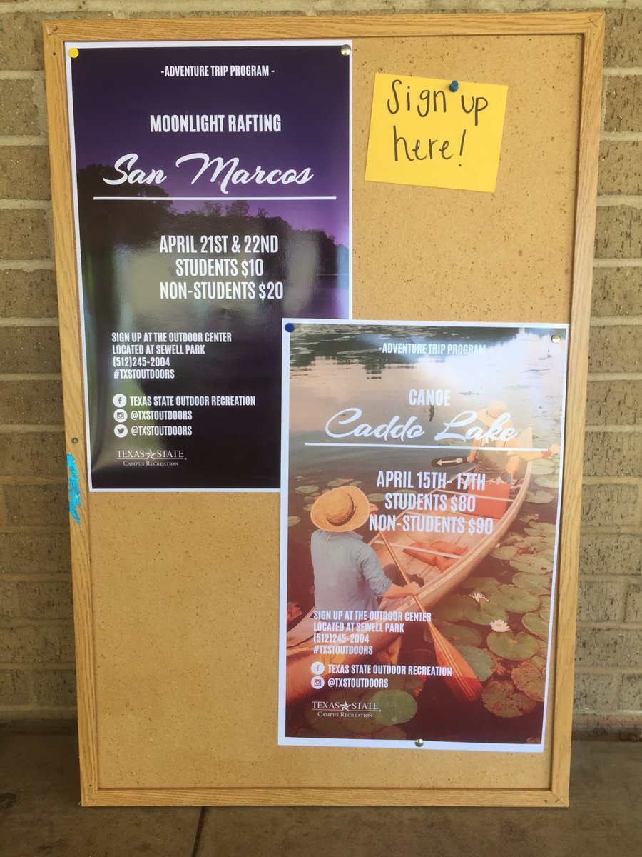 Feeling adventurous this semester, come to the Outdoor Center located in Sewell Park to sign up for our ATP trips!