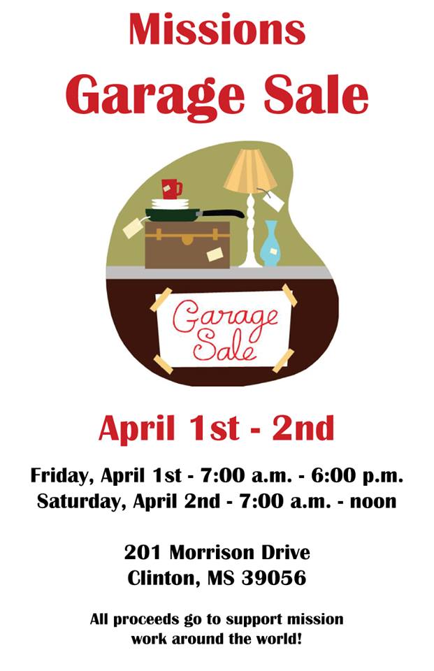 We're having our annual garage sale to raise money for missions this weekend! Stop by and see us!
