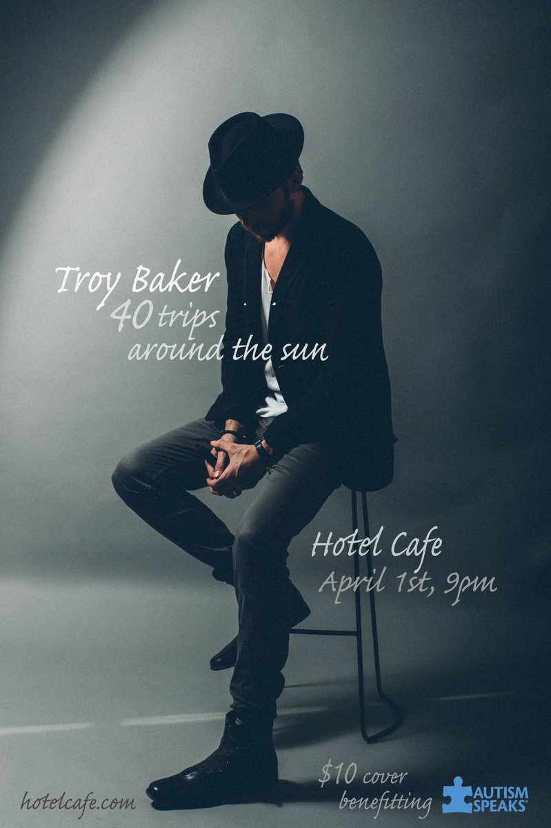 TroyBakerVA's tweet photo. Los Angeles! Come celebrate my birthday THIS FRIDAY @thehotelcafe and support @autismspeaks ! Who's comin? https://t.co/LvAxox8zTz