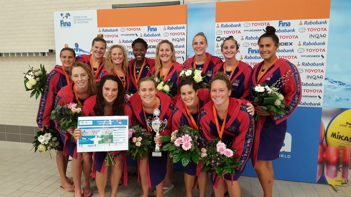 USAWP's tweet photo. The USA Women's National Team -  #OQTGouda2016 Gold Medalists. They are officially on the #RoadToRio https://t.co/hqgZg8OTCf