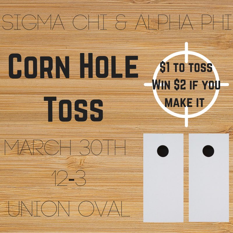 AlphaPhiBGSU's tweet image. Alpha phi and Sigma Chi are teaming up! Take a toss Wednesday from 11-3 in the union oval for chance to win $2!