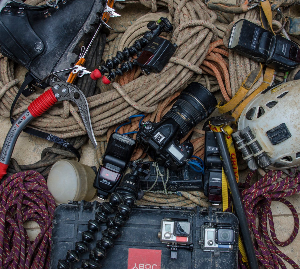 jobyinc's tweet photo. Chris H. shows us the tools of the trade for #cavephotography. What does your everyday kit look like? https://t.co/ic0qQjxWta