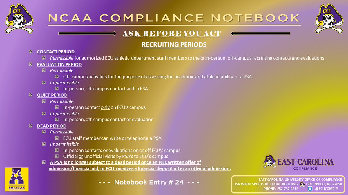 Compliance Note #24: When can a coach recruit a prospect? #ECUndaunted #ECUPirates