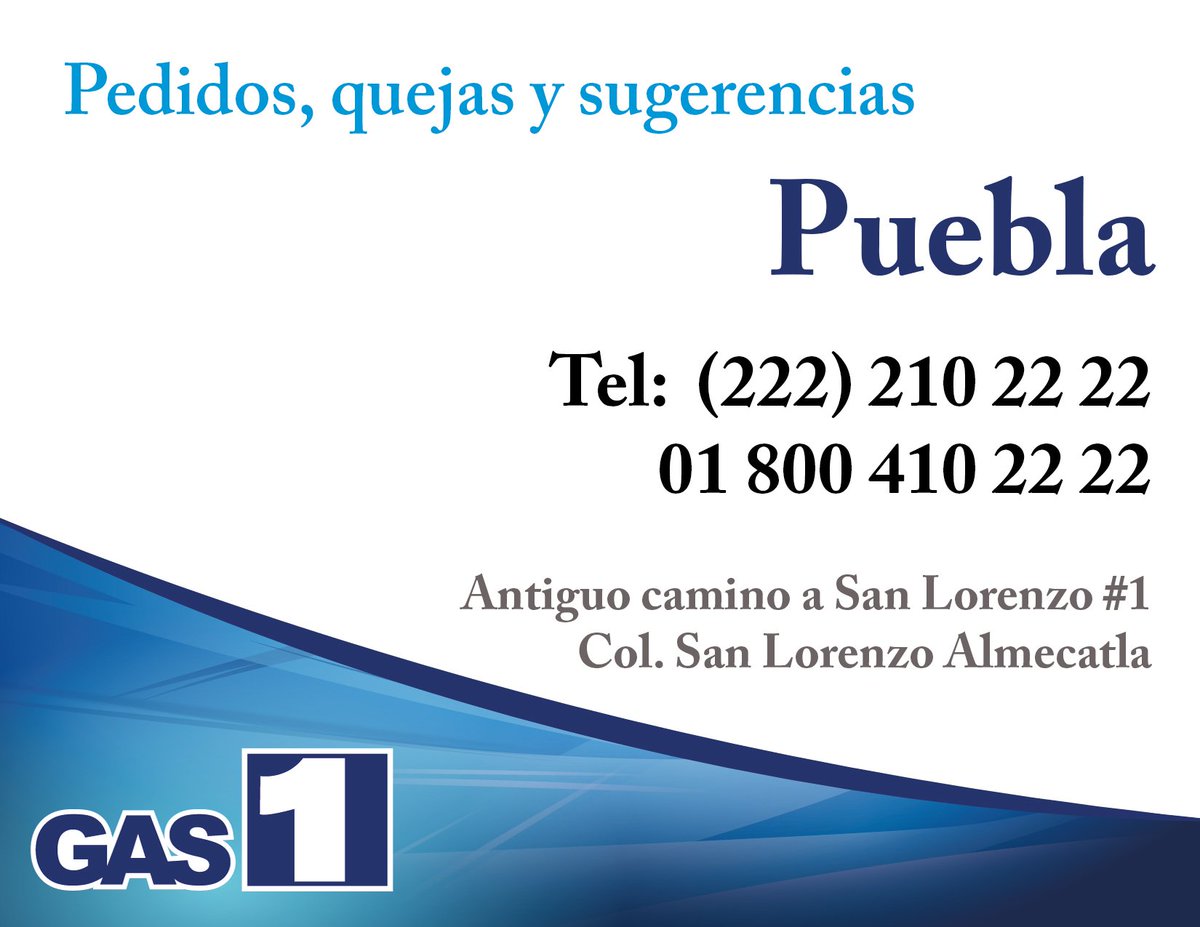 Gas1Oficial's tweet photo. Te recordamos nuestros teléfonos en Puebla para realizar tu pedido... #PideGas1 https://t.co/F5V2Pjqvqy