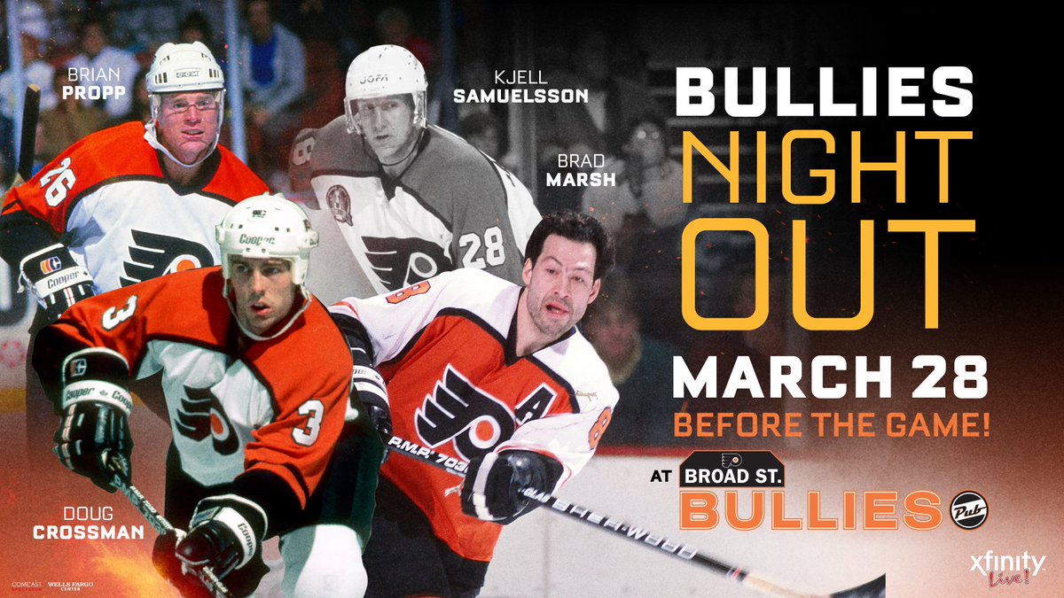 stateside_live's tweet photo. Stop by @BulliesPub tonight! Meet & Greet w. #Flyers Alumni @BradMarshNHL @guffaw26 #DougCrossman & #KJellSamuelsson https://t.co/qgvP0mhbHw