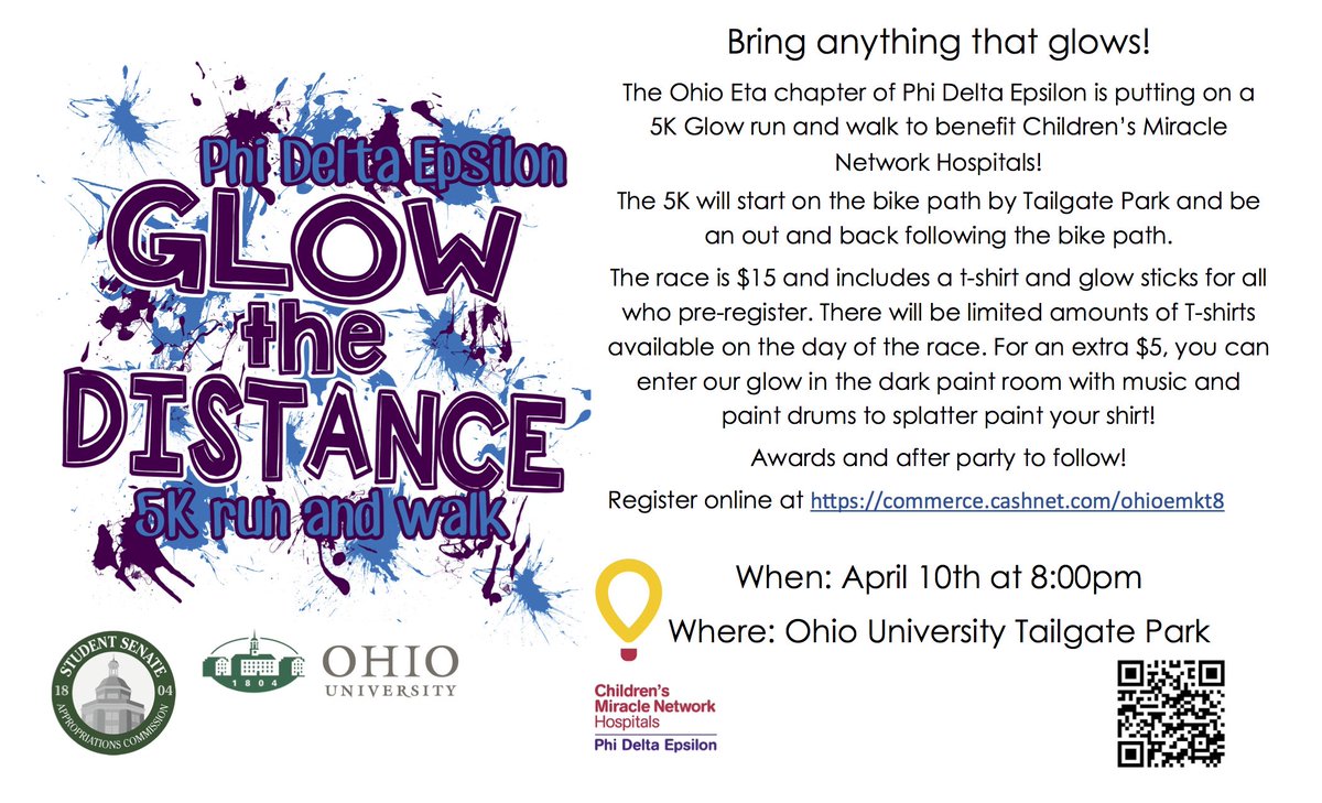 AthenianOpeners's tweet photo. Hey OU! Check out @ohiophide's 5k glow run to raise money for @CMNHospitals. Register here - https://t.co/Txe0JQ0oCG https://t.co/pHZe7LoiTK