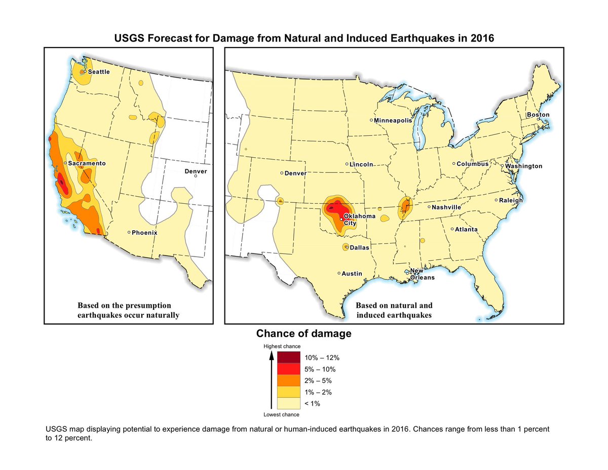 KOCOJessica's tweet photo. USGS released this quake hot zone map- natural &amp; man made. Oklahoma has the greatest risk for "significant hazards." https://t.co/ezieiZRRFX